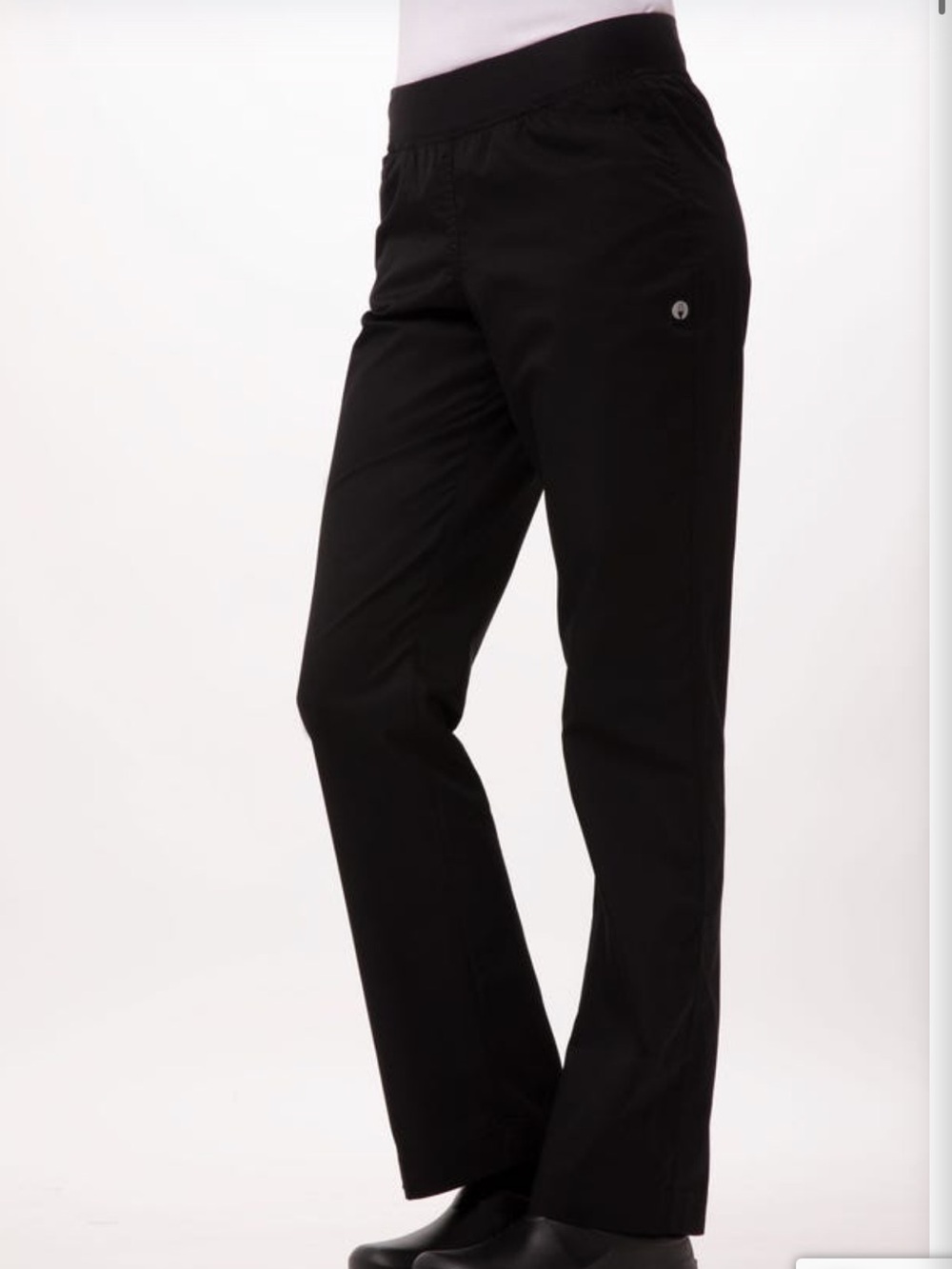 Chef works pants Women size XS Black -Leg Pull-On Pants with Elastic Waistband